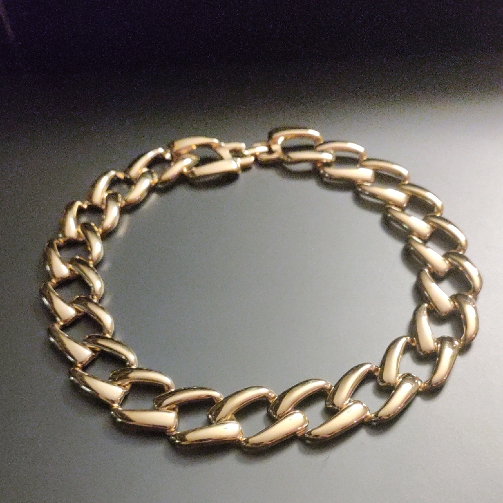 Vintage Napier Signed Gold Tone Link Chain Choker Necklace